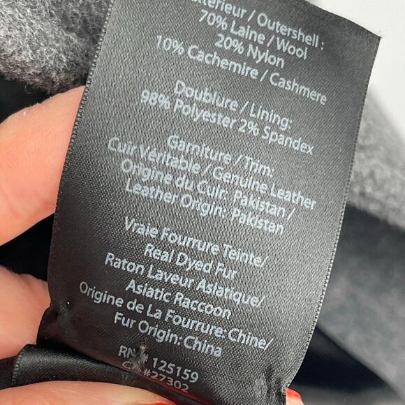 Mackage Felipa Charcoal Wool/Nylon/Cashmere Jacket Asiatic Racoon Fur Trim Small - Picture 12 of 13